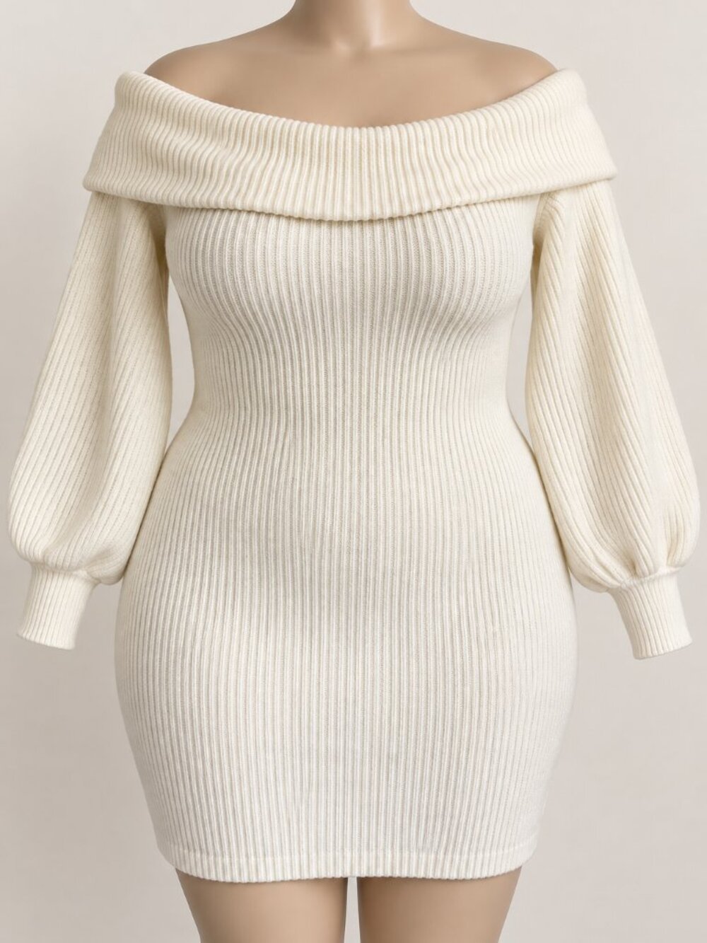 Fashion Nova Faith Sweater Mini Dress Ivory 2X NWT Off Shoulder Ribbed